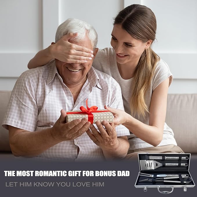 Bonus Dad Gifts, Christmas Bonus Dad Gifts for Him Heavy Duty Grilling Accessories Kit for Backyard BBQ, Thick Stainless Steel Grill Utensils with Non-Slip Handle Tool for Man on Birthday
