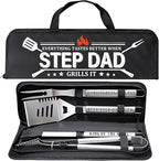 Step Dad Gifts, Gift for Stepdad from Step Daughter on Christmas Grilling Accessories, Heavy Duty Stainless Steel Grill Set BBQ Grill Tools for Outdoor Grill with Aluminum Case, Camping Grill Utensils