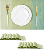 Leetaltree Gradient Green Woven Placemats Set of 12 - Heat Resistant Non-Slip Place mats for Dining Table, Washable Durable PVC Vinyl Woven Table Mats(Gradient Green, 12)