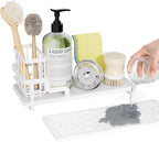 Consumest Sponge Holder for Kitchen Sink - Sink Caddy Organizer with Water Absorbing Stone Tray, Detachable Brush Holder, Stainless Steel Kitchen Counter Organizer Rack, White