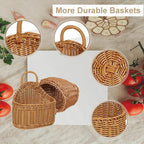 2Pcs Hanging Storage Baskets, Plastic Woven Hanging Basket with Hook, Flower Bin with Handle Kitchen Wall Basket for Ginger Garlic(Brown)