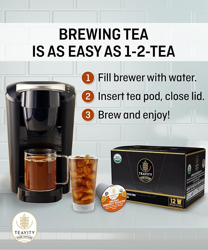 Organic Ginger Tea Pod with Echinacea, Turmeric, and Licorice for Keurig, Decaf by Teavity (36 Tea Pods)