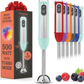 Powerful Immersion Blender, Electric Hand Blender 500 Watt with Turbo Mode, Detachable Base. Handheld Kitchen Blender Stick for Soup, Smoothie, Puree, Baby Food, 304 Stainless Steel Blades (Aqua)