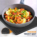 Silicone Trivet Mats 4 Heat Resistant Pot Holders Multipurpose Non-Slip Hot Pads for Kitchen Potholders, Drying mat, Jar Opener, Spoon Holder, Coaster.(Dark Black)