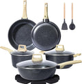 GiPP Pots and Pans Set Non Stick - 14Pcs Granite Kitchen Cookware Sets Nonstick Induction Cookware Non-Toxic Cooking Pan Set with Silicone Utensils, PFOS and PFOA Free, Dark Gray