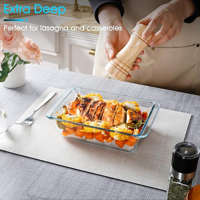 NUTRIUPS 1.4QT Rectangular Deep Glass Baking Dish, Glass Baking Pan for Oven, Clear Bakeware Deep Casserole Dish(1.4QT)