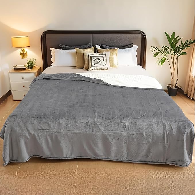 Electric Heated Blanket King Size - 90"x100", Soft Flannel Heating Blanket, 10 Heating Levels, 1-12 H Auto Shut Off, Breathable Warm and Washable for Bed, Light Grey