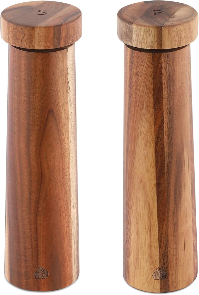 Navaris Salt and Pepper Mill Set - Adjustable Acacia Wood Salt and Pepper Grinders Shakers with Ceramic Grinding Core for Home, Restaurants - Design 1