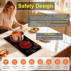 Dual Heating Coil Design of 2 Burner Electric Cooktop, 1800W Commercial Ceramic Infrared Cooking Hot Plate, Portable Countertop or Built-in Radiant Stove Top Cooker with WATT and TEMP Control