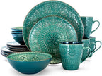 Elama Sea Foam Mozaic 16 Piece Round Stoneware Dinnerware Set in Sea Green