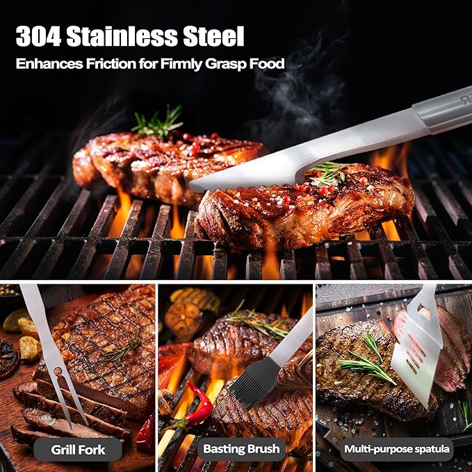 Bonus Dad Gifts, Christmas Bonus Dad Gifts for Him Heavy Duty Grilling Accessories Kit for Backyard BBQ, Thick Stainless Steel Grill Utensils with Non-Slip Handle Tool for Man on Birthday