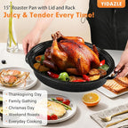 18” Roaster Pan with Lid and Rack, Large Enamel Roaster Pan with Oval Roasting Rack, Granite Baking Pot for Chicken Turkey Lamb, Heat Resistant, Oven/Dishwasher/All Stovestops Compatible