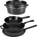 Amazon Basics Pre-Seasoned Cast Iron 5-Piece Cookware Set, Oven Safe, Cooks Evenly, 14.17 x 12.2 x 10.63 in, Black