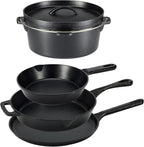 Amazon Basics Pre-Seasoned Cast Iron 5-Piece Cookware Set, Oven Safe, Cooks Evenly, 14.17 x 12.2 x 10.63 in, Black