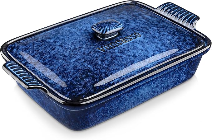 vancasso Starry Casserole Dish With Lid, 3.8 Quart Casserole Dish for Oven, 9x13 Baking Pan with Handles, Large Casserole Baking Dish Lasagna Pan with Lid, Microwave, Dishwasher Safe, Blue