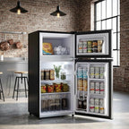 3.2 Cu.Ft Mini Fridge with Freezer, 2 Door Small Refrigerator with Adjustable Thermostat Energy-efficient Low Noise, Compact Fridge for Bedroom, Office, Dorm, Silver