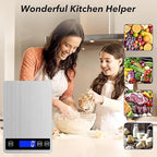 33lb Food Kitchen Digital Scale,1g/0.05oz Precise Graduation, USB Charging Kitchen Scale, Waterproof Stainless Steel with LCD Display, Ounces and Grams for Weight Loss, Cooking, Baking (Silvery)