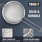 Ydeapi Fine Mesh Strainer, Stainless Steel Kitchen Strainers with Sturdy Handle, Set of 4 Metal Sieve for Food, Rice, Quinoa, Tea - 8.6", 6.3", 4.6", 2.7"