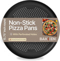 Bakken 16 Inch Non-Stick Pizza Pan 1 Pack, Round Carbon Steel Pizza Tray with Perforated Holes, PFOA, PFOS, & PTFE-Free, Dishwasher & Oven Safe Up To 450°F, Durable Nonstick Coating, Black