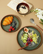 Pokini Plates and Bowls Sets for 8, 24 Piece Dinnerware Set for Large Families & Entertaining, Elegant Design, Dishwasher & Microwave Safe, Chip Resistant and Durable, Sage Green