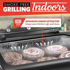 Gourmia Smokeless Indoor Grill - Air Fryer Combo with Smoke Extractor, 5 Cooking Presets, Grill, Air Fry, Roast, Bake, Dehydrate, Countertop Cooker, Glass Lid