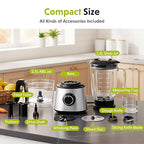 Simple Deluxe Food Processor Blender Combo, 300W Electric Food Processor for Slicing, Dough, Vegetables, 6 Cup Chopper for Meat and Puree, 2 Speeds Adjustable, Safety Lock with 1.5L Glass Jar, Black