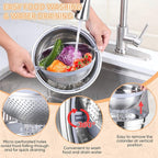 TeamFar 4-1 Colander with Bowl Set, Rotatable Colander for Kitchen, Stainless Steel Food Strainers and Colanders Mixing Bowl with Graters, for Veggies Fruits Washing, Pasta Straining - Blue