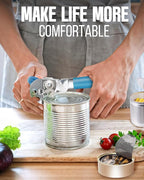 Multifunctional Can Opener Manual, Durable Heavy Duty Handheld Strong Can Opener with Smooth Cutting Edge, Friendly Kitchen Essentials Tool for Seniors, Camping and Bottle Opening-Blue