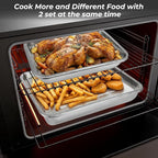 2 Pcs 15.74"12.59" Stainless Steel Roasting Pan Set, Baking Pan for Oven with 2 Pcs Oil-spill Trays, Heavy Duty, Dishwasher Safe Rectangular Lasagna Pan for Turkey Chicken, Silver