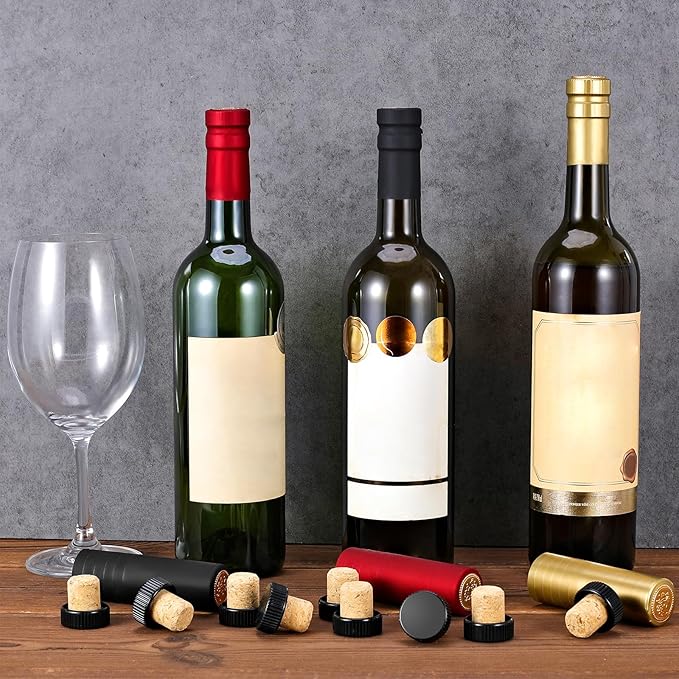30 Pcs Wine Sealer for Wine Bottles - Bottle Sealer for Cruise, Plastic Heat Shrink Cap & Wood Cork Stopper with Plastic Top