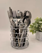 The Original Brink House Eclectic Black & White Mix & Match Stainless Steel Cutlery Set / 16 pieces with Metal Stand/Lifestyle utensils set for home, first apartment, dorm, dinner parties