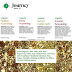 Gourmet Organic Italian Spice and Seasoning Gift Set by Journey Spice Co. | Salt-Free | Pizza Seasoning | Tuscan, Sicilian, Savory Garlic Herb | 10.57 oz. (total)