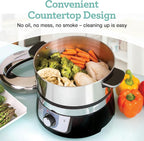 Euro Cuisine FS3200 Electric Food Steamer, Versatile Vegetable Steamer & Steam Cooker for Healthy Cooking, Ideal for Fish, Veggie, Meat, Easy Cleaning, Stainless Steel Design 1200 Watts