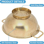 2PCS Gold Strainer for Kitchen, 3QT and 5QT, Stainless Steel Colander with Handle for Fruits Vegetables Cooking Food, Dishwasher Safe