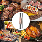 Salt and Pepper Shakers Grinder Set,2 in 1 Salt Grinder Refillable,Salt Shaker,Pepper Grinder（Stainless Steel - 8.7 Inch)