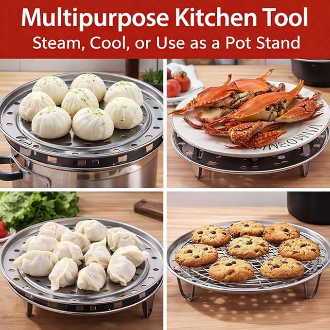 Stainless Steel Steamer for Cooking ，Multipurpose Steaming Rack Stand for Stock Pot, Pressure Cooker & Canning - Ideal for Tamales, Vegetables, Baking & Daily Cooking Needs