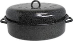 MIRRO 18in Enamel Oval Roaster with Lid, Black