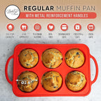 BAKE BOSS Regular Size 6 Cup Muffin Pan – Silicone Muffin Pans for Baking with Metal Handles – Nonstick Silicone Cupcake Pan, Easy-Release, BPA-Free Muffin Tray, Oven & Dishwasher Safe – Red