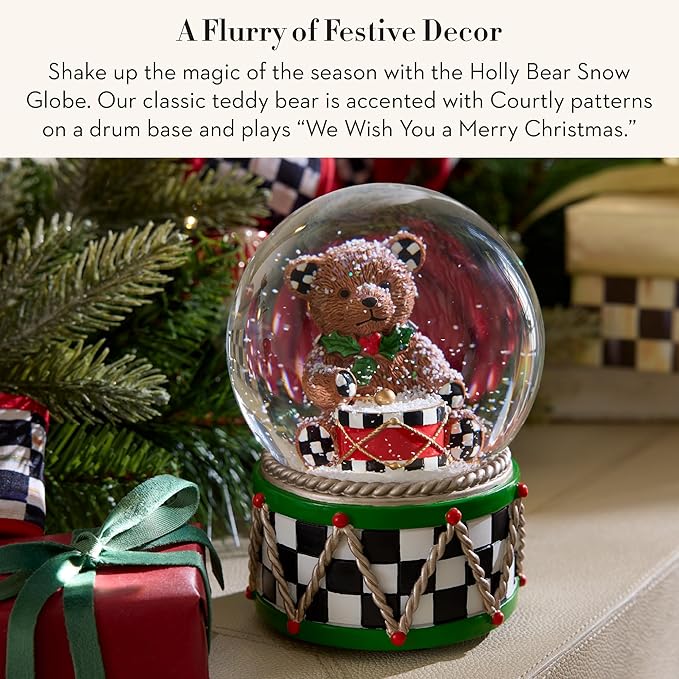 MACKENZIE CHILDS Snow Globe, Christmas Decor for Living Room, Holly Bear