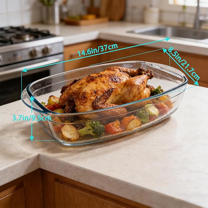 Large Casserole Dish With Lid - 4.7qt Glass Baking Dishes For Oven - Clear oval Glass Casserole Dish - Cookware For Cooking, Baking, Serving