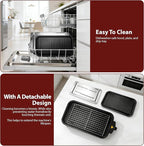 Pukomc Electric Indoor Grill,2 in 1 Indoor Grills for Kitchen with Grill Net & Non-Stick Cooking Removable Plate, Temperature Control, Dishwasher Safe, 1700W RED