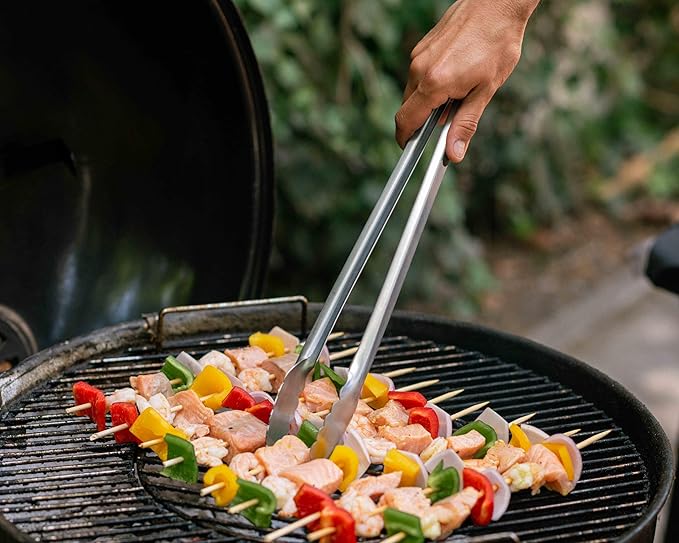 4-Piece BBQ Tool Set - Stainless Steel Grilling Utensils Kit for Outdoor Barbecue - Tongs, Spatula, Fork, Basting Brush - Heavy-Duty Grill Accessories with Heat-Resistant Handles