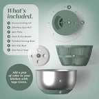 COOK WITH COLOR Stainless Steel Salad Spinner - 5 Qt. Lettuce Washer And Vegetable Spinner Dryer for Easy Salad Prep - Non Slip Base with Pull Handle - Auto Stop Brake System, Stain and Odor Resistant
