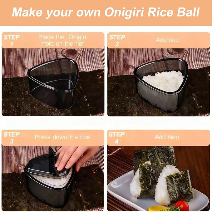3PCS Clear Black Onigiri Rice Ball Mold Maker Kit, Musubi Press, Triangle Sushi Press for Kid Lunch Bento, Non-stick, BPA-Free