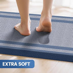 KitchenClouds [2 PCS Kitchen Rugs Cushioned Anti-Fatigue Kitchen Mats for Floor Waterproof Kitchen Rug Set Non-Slip Comfort Standing Mat for Office, Sink, Laundry 17.3"×28"+17.3"×60",Blue
