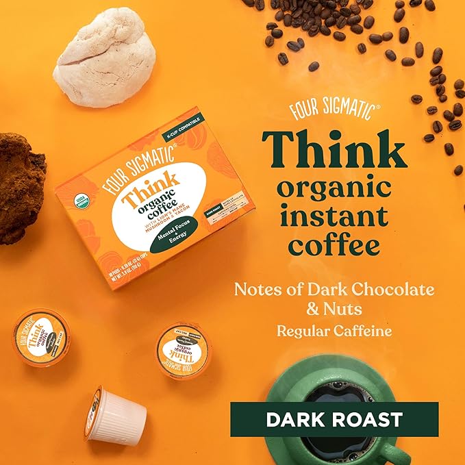 Four Sigmatic Mushroom Coffee K-Cups | Organic Dark Roast Coffee with Lion’s Mane & Yacon | Focus & Immune Support | Vegan & Keto | Sustainable Pods | 48 Count