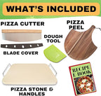 Pizza Stone for Oven and Grill Set - 5PCS Pizza Making Accessories Kit - 15 inch Pizza Stone with Handles, Pizza Peel, Pizza Cutter, Dough Tool - Baking Stone for Bread - Large Rectangular Oven Stones