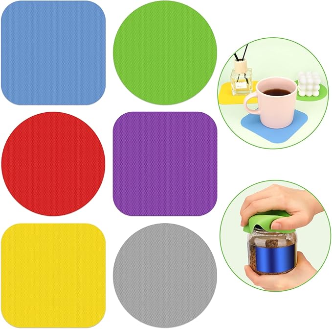 Leezmark 6 Pcs Jar Opener, Rubber Jar Grippers Multi-function Silicone Jar Gripper Pads Bottle Lid Opener Jar Openers for Seniors with Arthritis Weak Hands (6 Colors)
