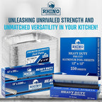 Rhino Aluminum Foil Heavy Duty 18 x 525 sf - (Pack of 4) Foil Aluminum Roll, 25 Microns Thick - Commercial Grade & Extra Thick, Strong Enough for Food Service Industry