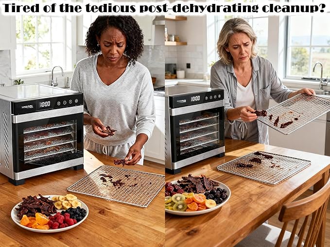 Non-Stick Silicone Dehydrator Liners: 12.5x9.8 inch Fit Cercker/DBC-07A/DBC-14A BPA-Free Easy Clean Reusable Mesh Sheets for Healthy Snacks 14-Pack